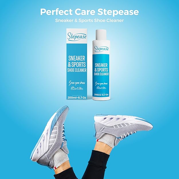 Stepease Shoe Cleaning Solution Bottle 200 mL Suitable for Sneaker, Rubber, Nubuck, Canvas, Knit, Trainers, Multi-Material & Sports Shoes Travel Friendly Shoe Cleaning Solution | Shoes Cleaner