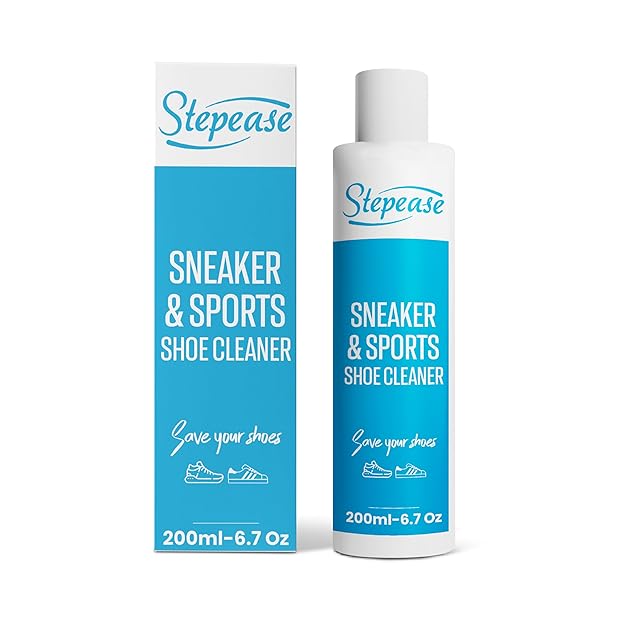 Stepease Shoe Cleaning Solution Bottle 200 mL Suitable for Sneaker, Rubber, Nubuck, Canvas, Knit, Trainers, Multi-Material & Sports Shoes Travel Friendly Shoe Cleaning Solution | Shoes Cleaner