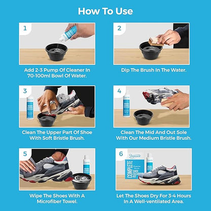 STEPEASE Shoe Cleaning Kit with 100ml Shoe Cleaner Bottle,1 Soft Brush & 1 Microfiber Cloth - Suitable for Sneaker, Canvas, Knit, Trainers, Multi-Material & Sports Shoes - Travel-Friendly Cleaning Kit