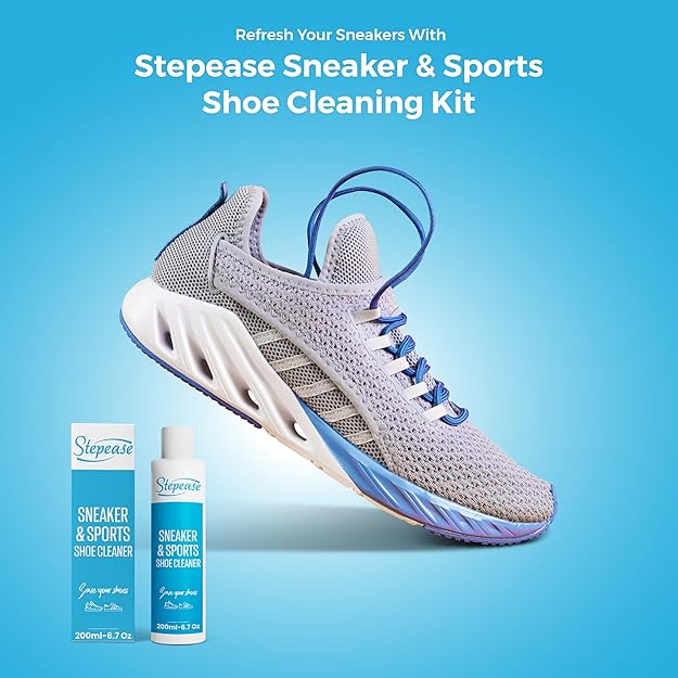 Stepease Shoe Cleaning Solution Bottle 200 mL Suitable for Sneaker, Rubber, Nubuck, Canvas, Knit, Trainers, Multi-Material & Sports Shoes Travel Friendly Shoe Cleaning Solution | Shoes Cleaner