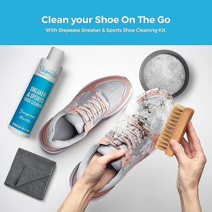 Stepease Shoe Cleaning Solution Bottle 200 mL Suitable for Sneaker, Rubber, Nubuck, Canvas, Knit, Trainers, Multi-Material & Sports Shoes Travel Friendly Shoe Cleaning Solution | Shoes Cleaner